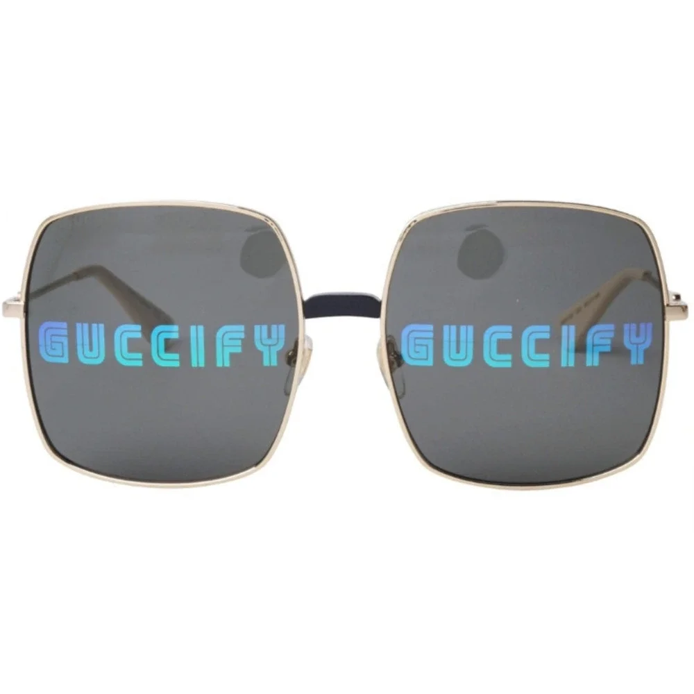 NWT Gucci GG0414S-002-60 Gold Oversized 60mm Sunglasses